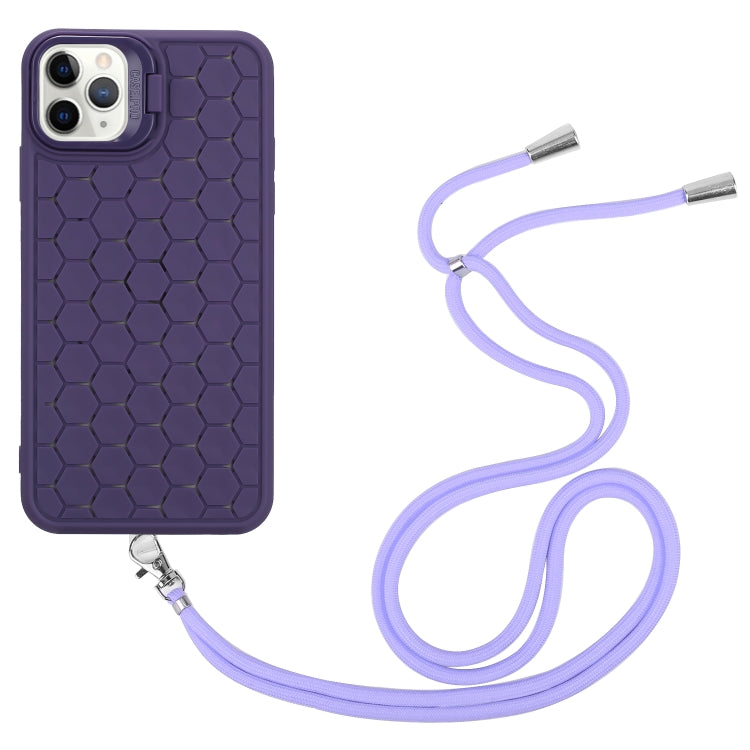 For iPhone 16 Pro Max Honeycomb Radiating Holder TPU Phone Case with Lanyard(Purple) - iPhone 16 Pro Max Cases by buy2fix | Online Shopping UK | buy2fix