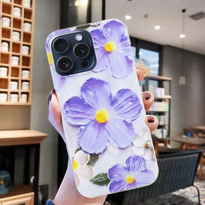 For iPhone 16 Pro Max Colorful Painting Pattern TPU Phone Case(Purple Flowers) - iPhone 16 Pro Max Cases by buy2fix | Online Shopping UK | buy2fix