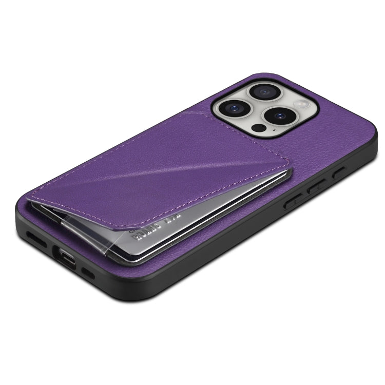 For iPhone 16 Pro D04 Calf Texture Dual Card Slot Holder Phone Case(Purple) - iPhone 16 Pro Cases by buy2fix | Online Shopping UK | buy2fix