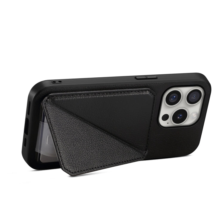 For iPhone 16 Pro Max D04 Calf Texture Dual Card Slot Holder Phone Case(Black) - iPhone 16 Pro Max Cases by buy2fix | Online Shopping UK | buy2fix