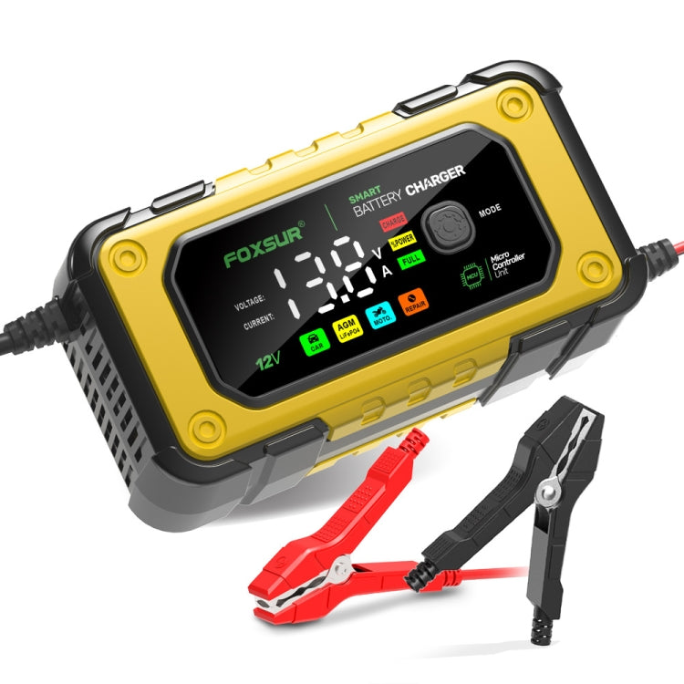 FOXSUR 7A 12V Car / Motorcycle Smart Battery Charger, Plug Type:UK Plug(Yellow) - Battery Charger by FOXSUR | Online Shopping UK | buy2fix