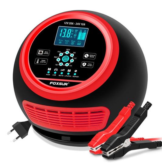 FOXSUR 20A 12V 24V Car / Motorcycle Smart Battery Charger, Plug Type:EU Plug(Red) - Battery Charger by FOXSUR | Online Shopping UK | buy2fix
