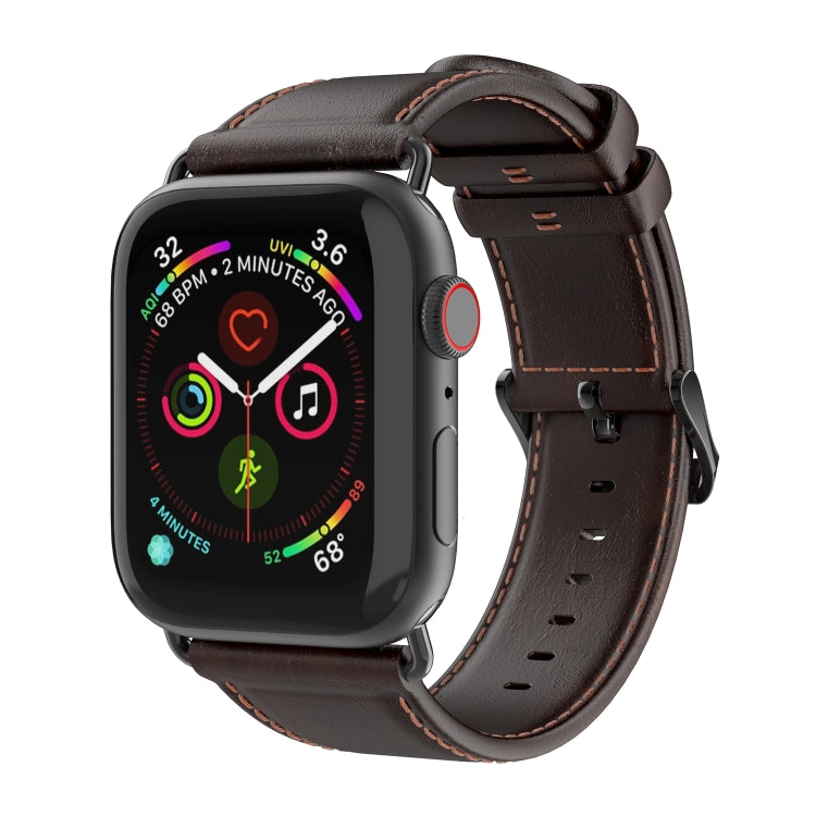 For Apple Watch SE 2023 44mm DUX DUCIS Business Genuine Leather Watch Strap(Coffee) - Watch Bands by DUX DUCIS | Online Shopping UK | buy2fix