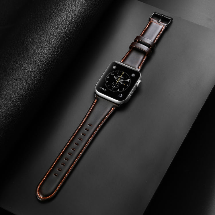 For Apple Watch SE 2023 40mm DUX DUCIS Business Genuine Leather Watch Strap(Coffee) - Watch Bands by DUX DUCIS | Online Shopping UK | buy2fix