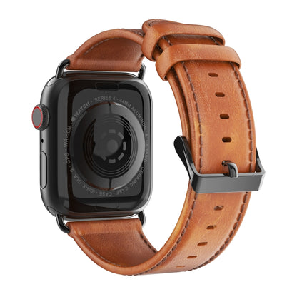 For Apple Watch SE 2023 40mm DUX DUCIS Business Genuine Leather Watch Strap(Khaki) - Watch Bands by DUX DUCIS | Online Shopping UK | buy2fix