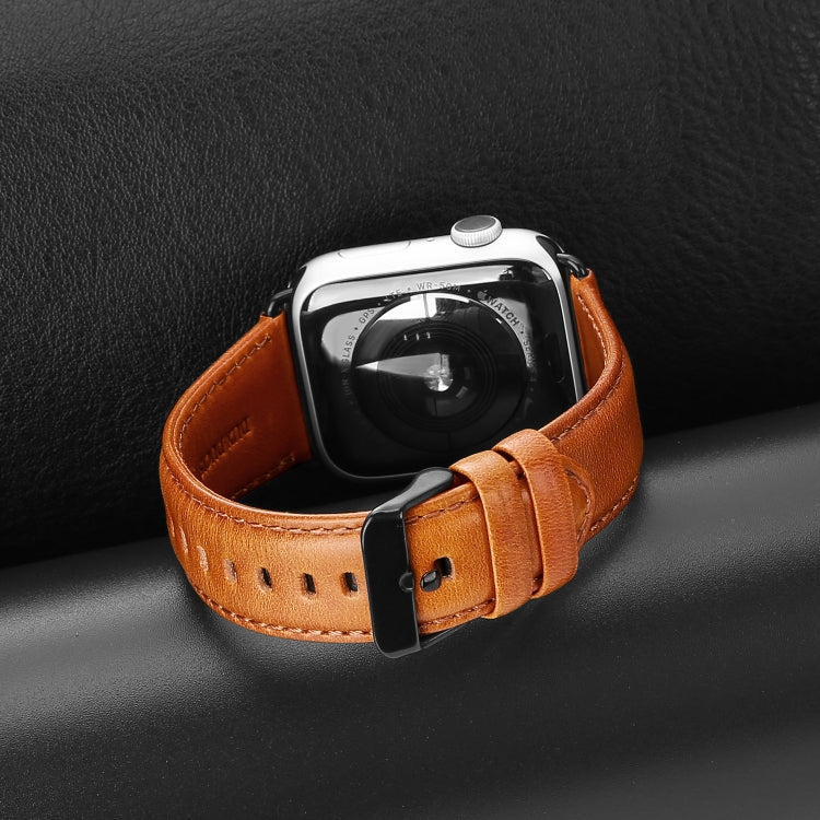 For Apple Watch Series 9 45mm DUX DUCIS Business Genuine Leather Watch Strap(Khaki) - Watch Bands by DUX DUCIS | Online Shopping UK | buy2fix