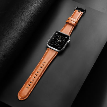 For Apple Watch Series 6 40mm DUX DUCIS Business Genuine Leather Watch Strap(Khaki) - Watch Bands by DUX DUCIS | Online Shopping UK | buy2fix