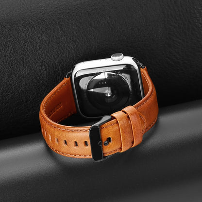 For Apple Watch Series 6 44mm DUX DUCIS Business Genuine Leather Watch Strap(Khaki) - Watch Bands by DUX DUCIS | Online Shopping UK | buy2fix