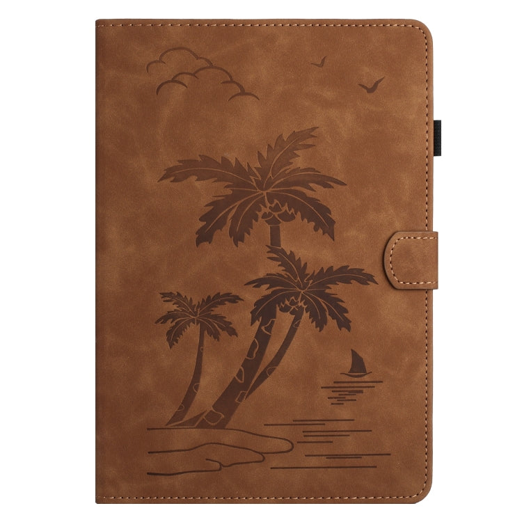 For Samsung Galaxy Tab S9 X710/X716B/X718U Coconut Tree Embossed Smart Leather Tablet Case(Brown) - Galaxy Tab S9 Cases by buy2fix | Online Shopping UK | buy2fix