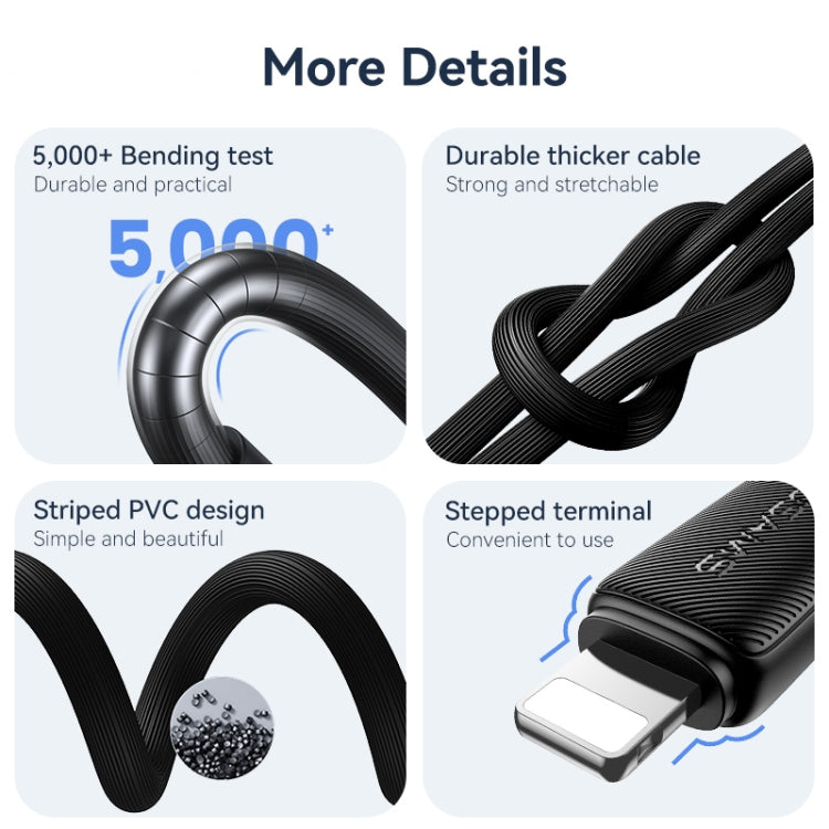 USAMS US-SJ699 USB to 8 Pin 2.4A Striped Fast Charge Data Cable, Length:3m(Pink) - Normal Style Cable by USAMS | Online Shopping UK | buy2fix