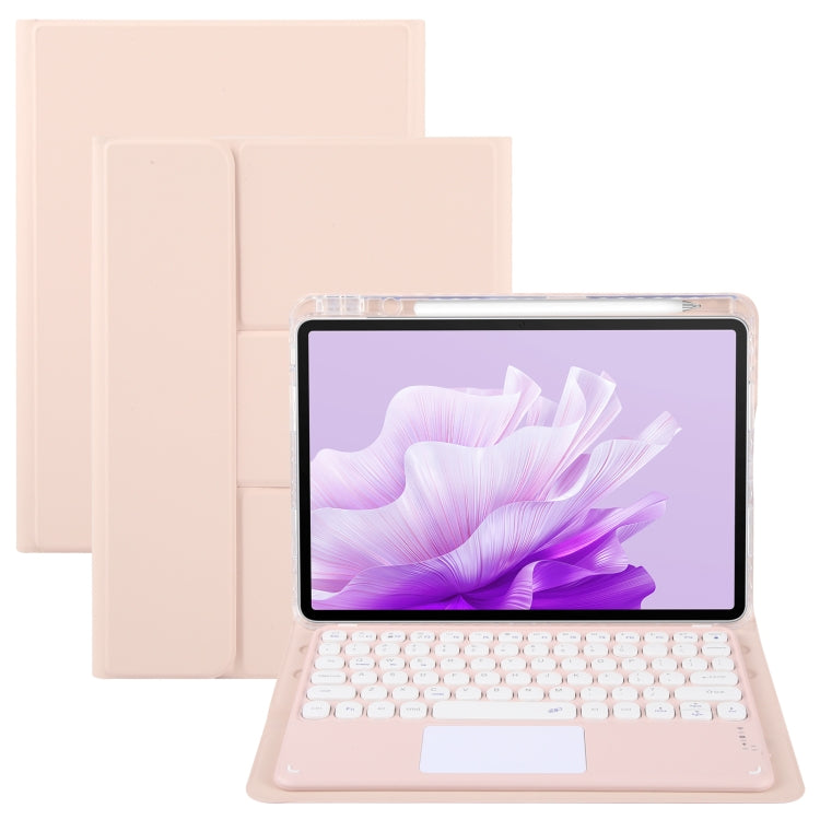 For Huawei MatePad Air 11.5 Round Button Bluetooth Keyboard Rotatable Holder Leather Case with Touchpad(Rose Gold) - Huawei Keyboard by buy2fix | Online Shopping UK | buy2fix