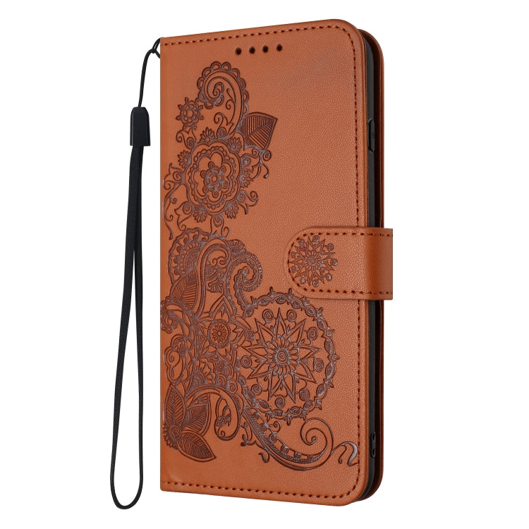 For iPhone SE 2024 Datura Flower Embossed Flip Leather Phone Case(Brown) - More iPhone Cases by buy2fix | Online Shopping UK | buy2fix