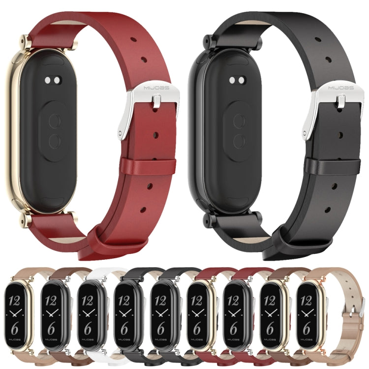 For Xiaomi Mi Band 8 / 9 / 9 NFC Mijobs GT4 First Layer Cowhide Watch Band(Black Silver) - Watch Bands by MIJOBS | Online Shopping UK | buy2fix