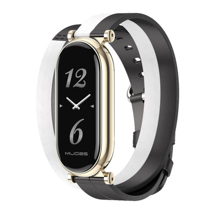 For Xiaomi Mi Band 8 / 9 / 9 NFC Mijobs GT4 Dual-Loop Leather Watch Band(Black+White+Light Gold) - Watch Bands by MIJOBS | Online Shopping UK | buy2fix