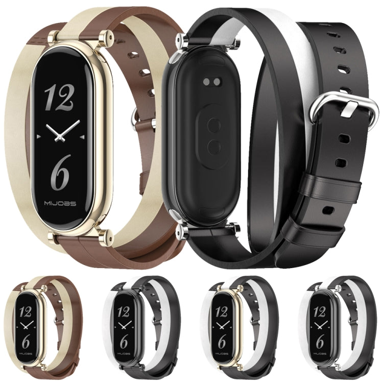 For Xiaomi Mi Band 8 Mijobs GT4 Dual-Loop Leather Watch Band(Black+White+Black) - Watch Bands by MIJOBS | Online Shopping UK | buy2fix