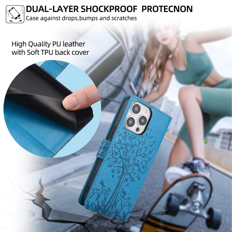 For Realme C53 4G / Narzo N53 4G Tree & Deer Embossed Leather Phone Case(Blue) - Realme Cases by buy2fix | Online Shopping UK | buy2fix