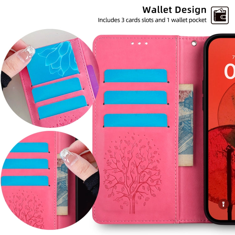 For OnePlus 11 Tree & Deer Embossed Leather Phone Case(Pink) - OnePlus Cases by buy2fix | Online Shopping UK | buy2fix