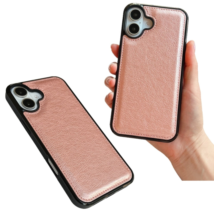 For iPhone 16 Cowhide Texture Back Cover Phone Case(Rose Gold) - iPhone 16 Cases by buy2fix | Online Shopping UK | buy2fix