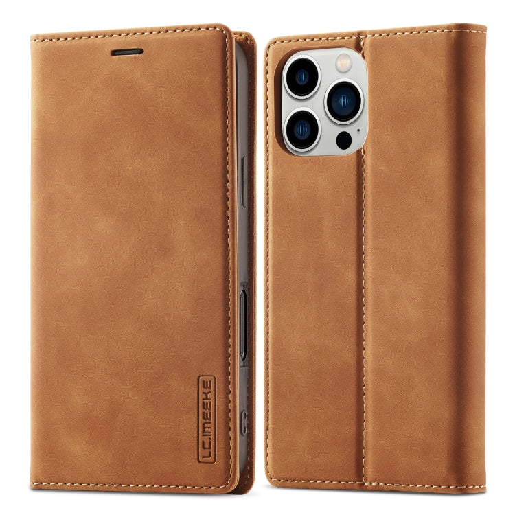 For iPhone 16 Pro Max LC.IMEEKE Strong Magnetism Microfiber Leather Phone Case(Brown) - iPhone 16 Pro Max Cases by LC.IMEEKE | Online Shopping UK | buy2fix