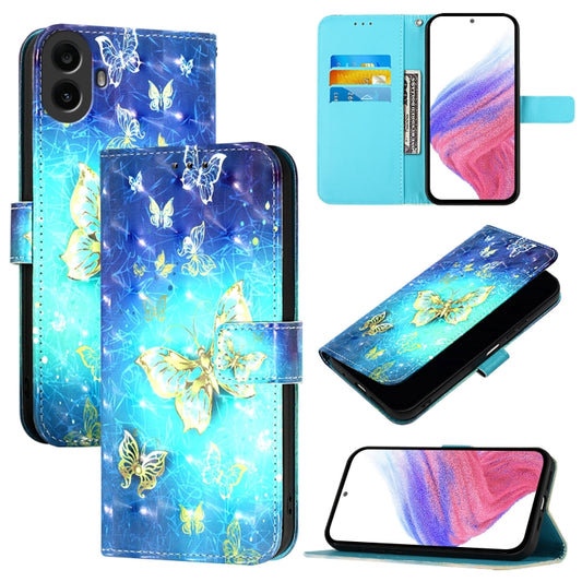 For Nothing CMF Phone 1 3D Painting Horizontal Flip Leather Phone Case(Golden Butterfly) - More Brand by buy2fix | Online Shopping UK | buy2fix