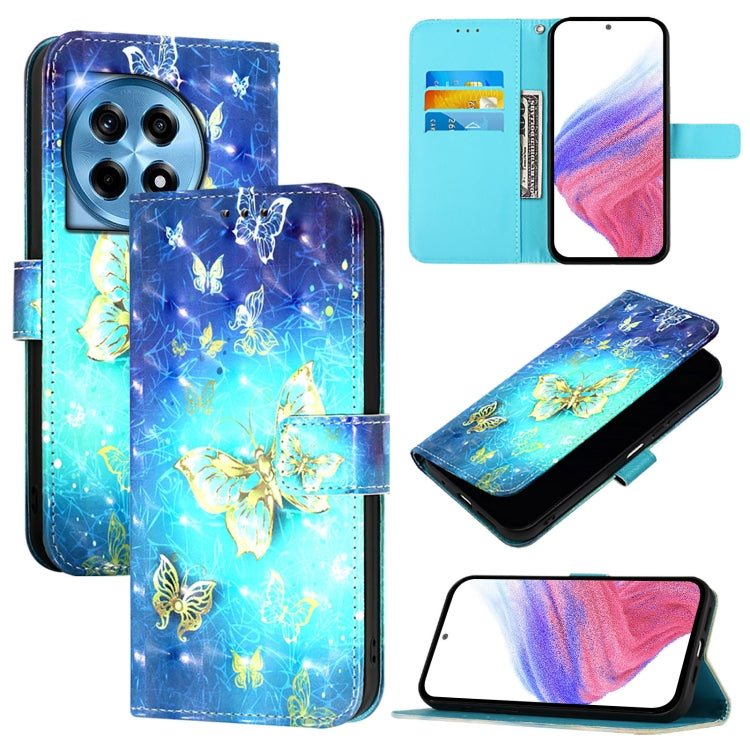 For OnePlus 12 5G Global 3D Painting Horizontal Flip Leather Phone Case(Golden Butterfly) - OnePlus Cases by buy2fix | Online Shopping UK | buy2fix