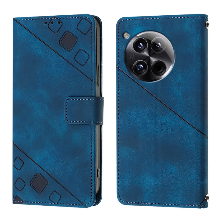 For OnePlus 12 5G Global Skin-feel Embossed Leather Phone Case(Blue) - OnePlus Cases by buy2fix | Online Shopping UK | buy2fix