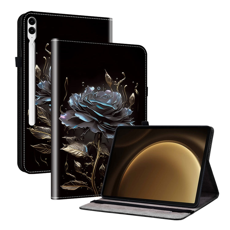 For Samsung Galaxy Tab S9+ / S9 FE+ Crystal Texture Painted Leather Tablet Case(Black Rose) - Galaxy Tab S9+ Cases by buy2fix | Online Shopping UK | buy2fix