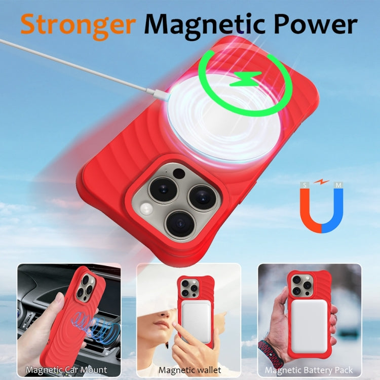 For iPhone 14 Pro Wave Texture MagSafe Magnetic Liquid Silicone Phone Case(Red) - iPhone 14 Pro Cases by buy2fix | Online Shopping UK | buy2fix