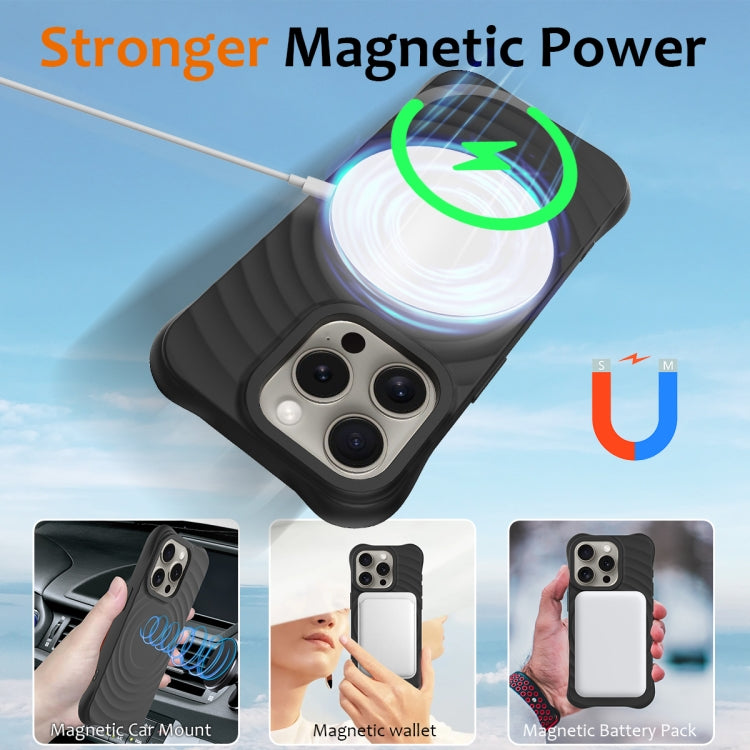 For iPhone 16 Pro Max Wave Texture MagSafe Magnetic Liquid Silicone Phone Case(Black) - iPhone 16 Pro Max Cases by buy2fix | Online Shopping UK | buy2fix