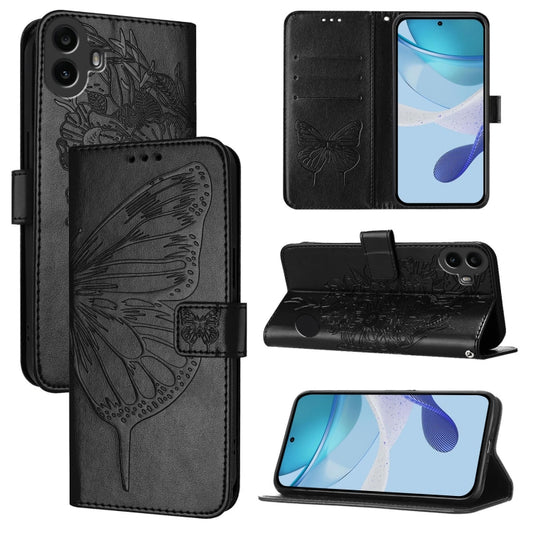 For Nothing CMF Phone 1 Embossed Butterfly Leather Phone Case(Black) - More Brand by buy2fix | Online Shopping UK | buy2fix