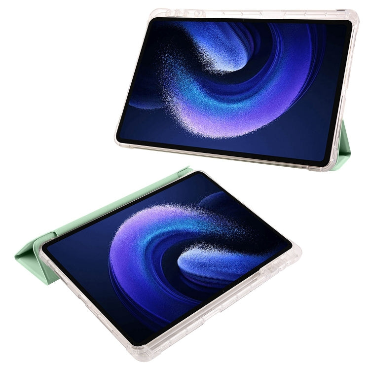 For iPad Pro 13 2024 3-fold Clear TPU Smart Leather Tablet Case with Pen Slot(Green) - iPad Pro 13 2024 Cases by buy2fix | Online Shopping UK | buy2fix