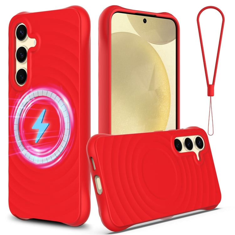 For Samsung Galaxy S25 5G Wave Texture MagSafe Magnetic Liquid Silicone Phone Case(Red) - Galaxy S25 5G Cases by buy2fix | Online Shopping UK | buy2fix