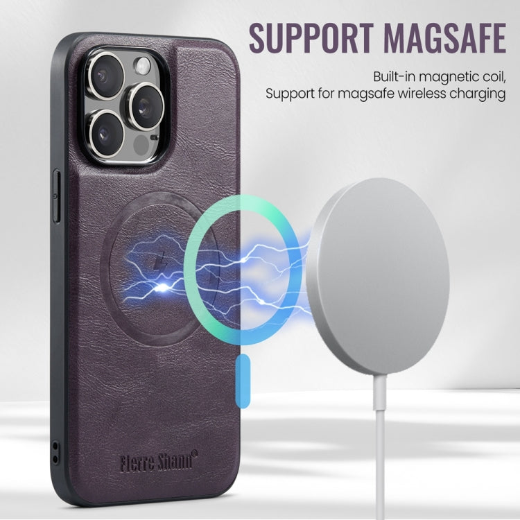 For iPhone 15 Pro Max Fierre Shann Cowhide Vertical Flip Magnetic Card Holder Phone Case(Purple) - iPhone 15 Pro Max Cases by FIERRE SHANN | Online Shopping UK | buy2fix