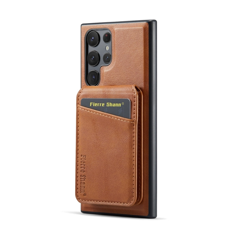 For Samsung Galaxy S24 Ultra 5G Fierre Shann Oil Wax Cow Leather Magnetic Card Holder Phone Case(Brown) - Galaxy S24 Ultra 5G Cases by FIERRE SHANN | Online Shopping UK | buy2fix