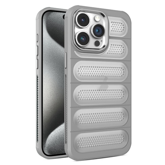 For iPhone 15 Pro Max Cooling Armor Translucent Mesh Breathable Phone Case(Grey) - iPhone 15 Pro Max Cases by buy2fix | Online Shopping UK | buy2fix