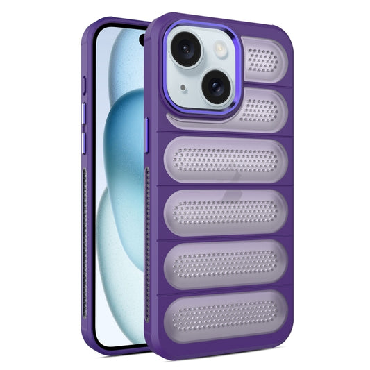 For iPhone 15 Cooling Armor Translucent Mesh Breathable Phone Case(Purple) - iPhone 15 Cases by buy2fix | Online Shopping UK | buy2fix