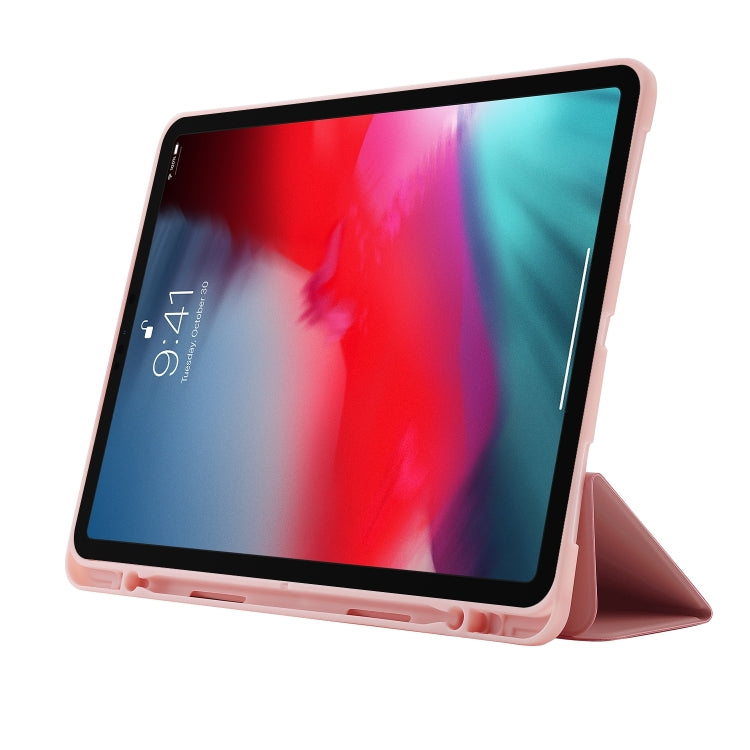 For iPad Air 13 2024 Skin Feel Tri-fold Leather Tablet Case with Pen Slot(Pink) - iPad Air 13 2024 Cases by buy2fix | Online Shopping UK | buy2fix