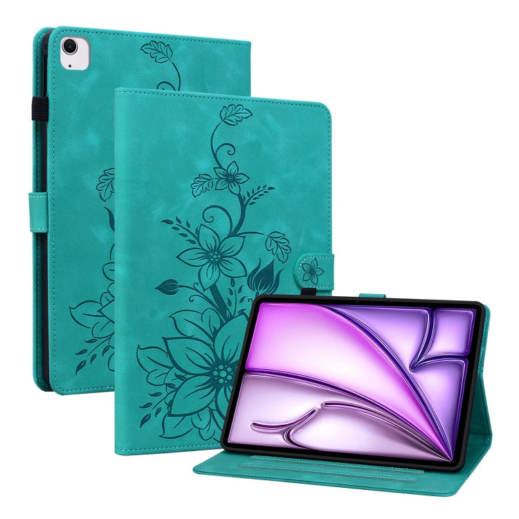 For iPad Air 13 2024 Lily Embossed Leather Smart Tablet Case(Green) - iPad Air 13 2024 Cases by buy2fix | Online Shopping UK | buy2fix