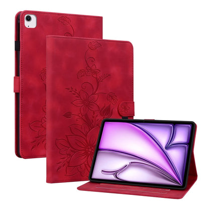 For iPad Air 11 2025 / 2024 Lily Embossed Leather Smart Tablet Case(Red) - iPad Air 11 2025 / 2024 Cases by buy2fix | Online Shopping UK | buy2fix