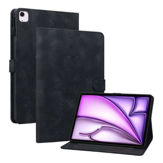 For iPad Air 11 2025 / 2024 Lily Embossed Leather Smart Tablet Case(Black) - iPad Air 11 2025 / 2024 Cases by buy2fix | Online Shopping UK | buy2fix