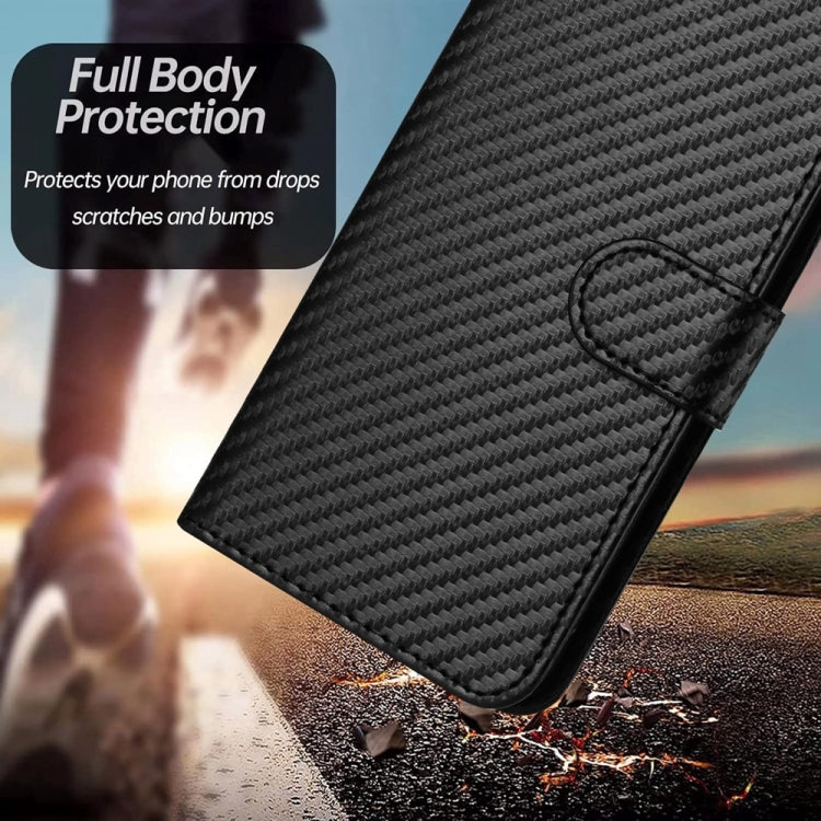 For iPhone 16 Plus YX0070 Carbon Fiber Buckle Leather Phone Case with Lanyard(Black) - iPhone 16 Plus Cases by buy2fix | Online Shopping UK | buy2fix