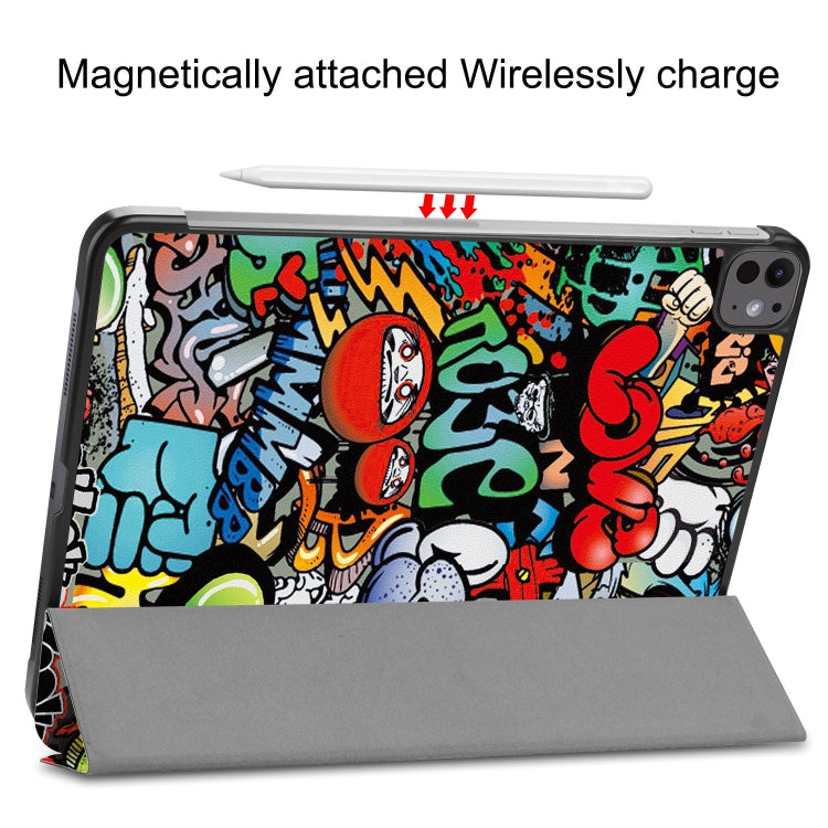 For iPad Pro 13 2024 Custer Painted 3-Fold Holder Smart Leather Tablet Case(Graffiti) - iPad Pro 13 2024 Cases by buy2fix | Online Shopping UK | buy2fix