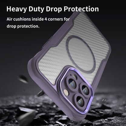 For iPhone 11 Pro Max Carbon Fiber Texture MagSafe Translucent Phone Case(Purple) - iPhone 11 Pro Max Cases by buy2fix | Online Shopping UK | buy2fix