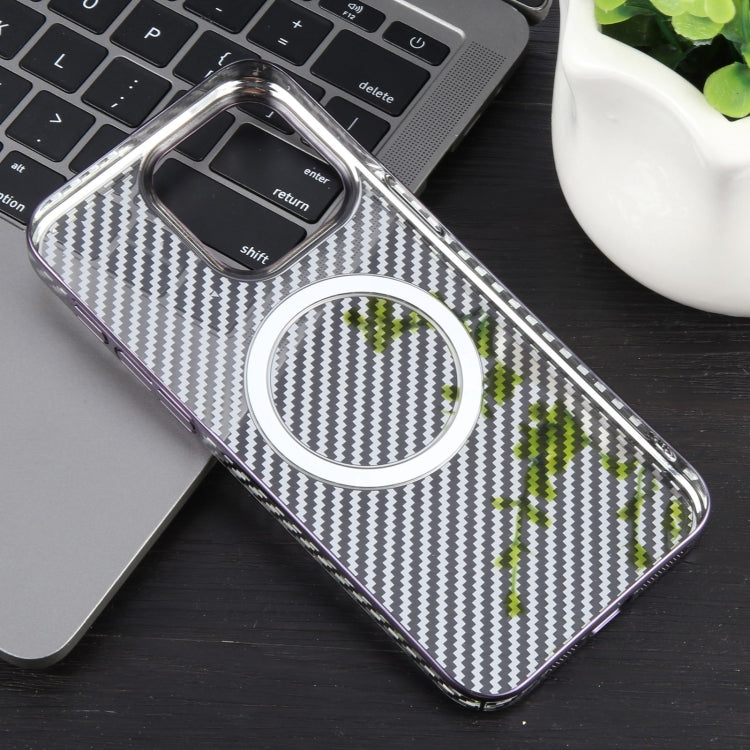 For iPhone 15 Pro 6D Plated Carbon Fiber Clear Magsafe PC Phone Case(Aurora Purple) - iPhone 15 Pro Cases by buy2fix | Online Shopping UK | buy2fix