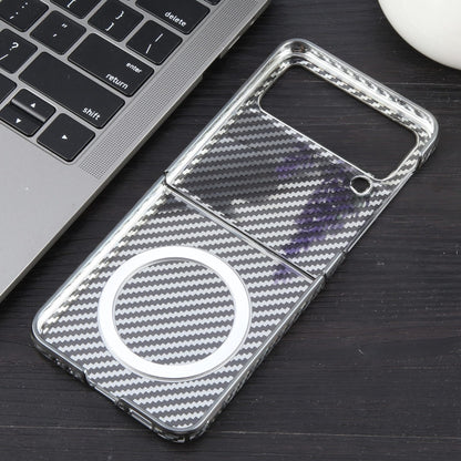 For Samsung Galaxy Z Flip4 6D Plated Carbon Fiber Clear Magsafe PC Phone Case(Titanium Grey) - Galaxy Z Flip4 5G Cases by buy2fix | Online Shopping UK | buy2fix