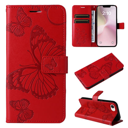 For iPhone SE 2024 3D Butterfly Embossed Pattern Flip Leather Phone Case(Red) - More iPhone Cases by buy2fix | Online Shopping UK | buy2fix