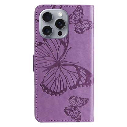 For iPhone 16 Pro Max 3D Butterfly Embossed Pattern Flip Leather Phone Case(Purple) - iPhone 16 Pro Cases by buy2fix | Online Shopping UK | buy2fix