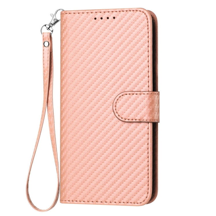 For OnePlus 12 YX0070 Carbon Fiber Buckle Leather Phone Case with Lanyard(Pink) - OnePlus Cases by buy2fix | Online Shopping UK | buy2fix