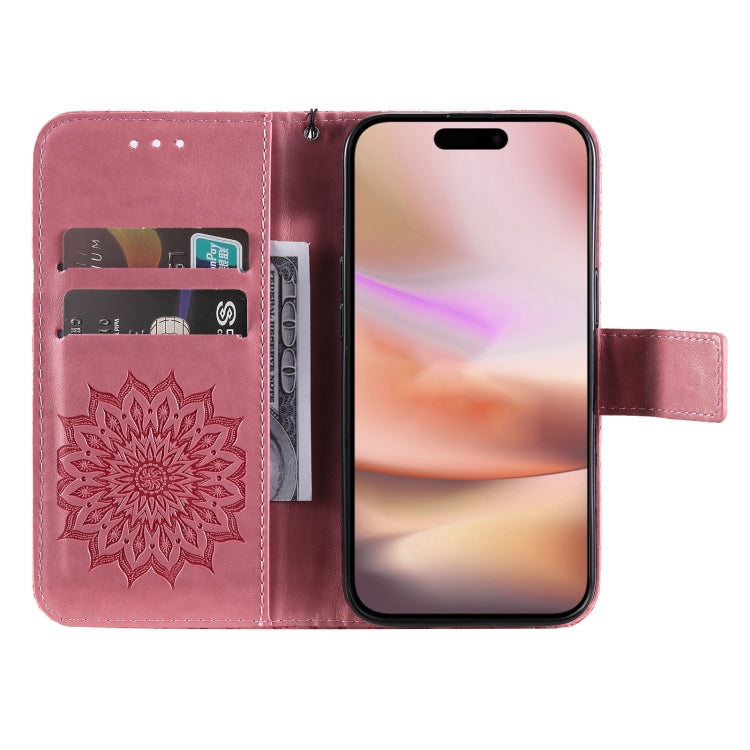 For iPhone 16 Plus Embossed Sunflower Pattern Flip Leather Phone Case(Pink) - iPhone 16 Plus Cases by buy2fix | Online Shopping UK | buy2fix