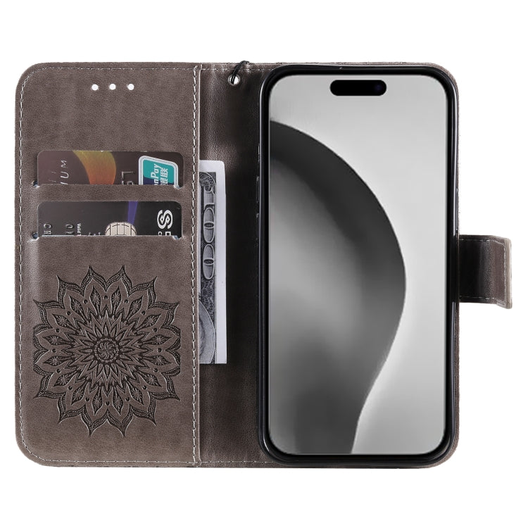 For iPhone 16 Pro Max Embossed Sunflower Pattern Flip Leather Phone Case(Grey) - iPhone 16 Pro Max Cases by buy2fix | Online Shopping UK | buy2fix